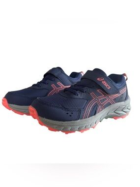 Asics Kids Navy and Coral Hook-and-Loop Sneakers